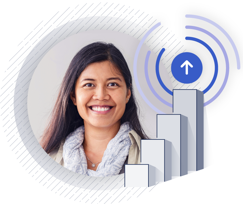 woman smiling and elevating her career