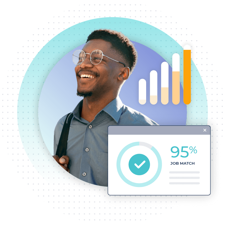college student with bar chart and job match score