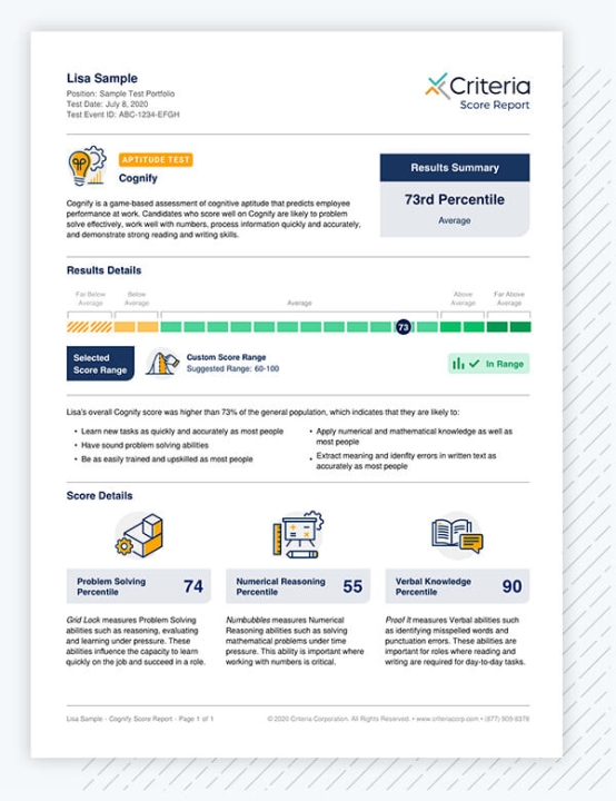 score report for cognify